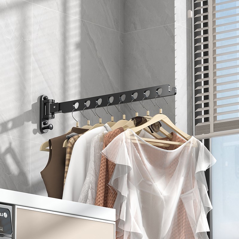 白色免打孔卫生间阳台折叠旋转晾衣架隐藏壁挂窗户挂衣服晾晒内衣