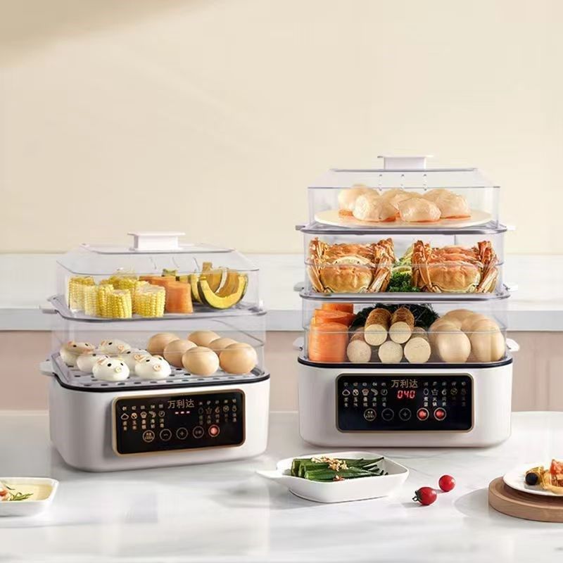 万利达多功能电蒸锅家用三层全自动蒸炖一体锅预约上蒸下煮带火锅