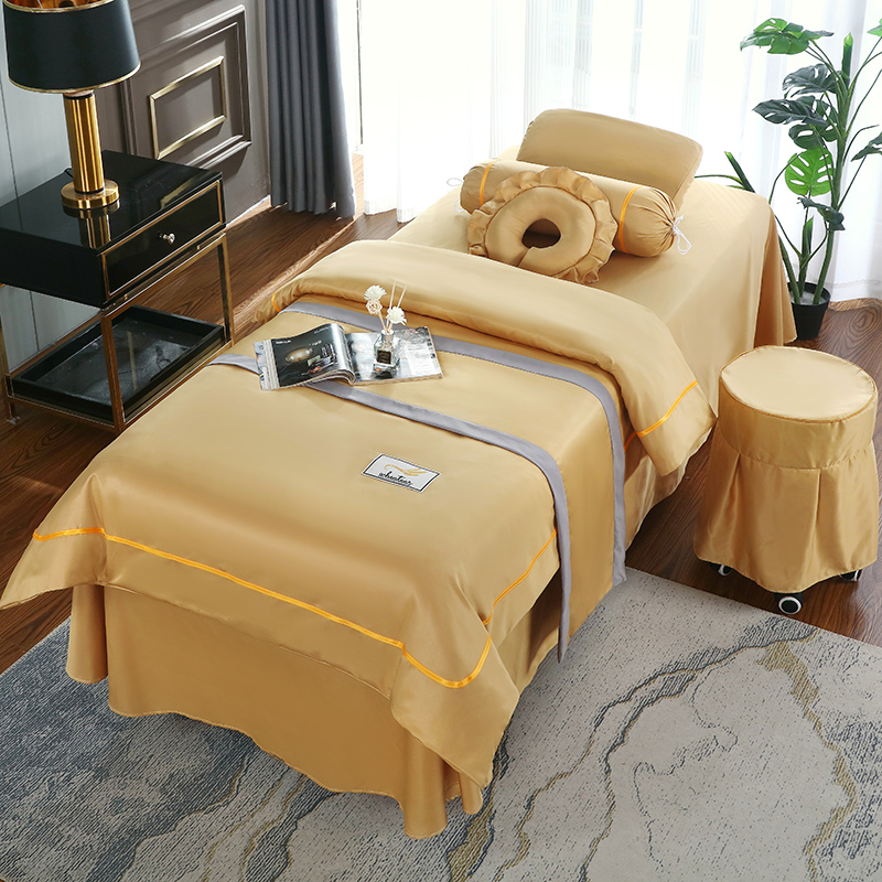 天丝新款美容床罩四件套欧式美容院纯色按摩床罩奢华定制logo