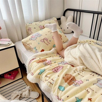 卡通可爱羊羔绒毛毯加厚休闲沙发盖毯珊瑚绒少女午睡毯子单人睡毯