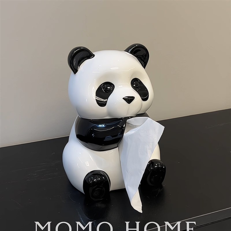 MOMO熊猫纸巾盒客厅抽取式卫生纸盒陶瓷卫生纸盒家用摆件创意卡