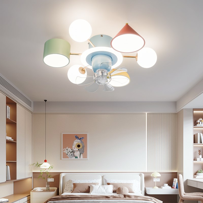 2025新款儿童房m间灯具女孩男孩卧室全光谱护眼卡通吸顶带电风扇