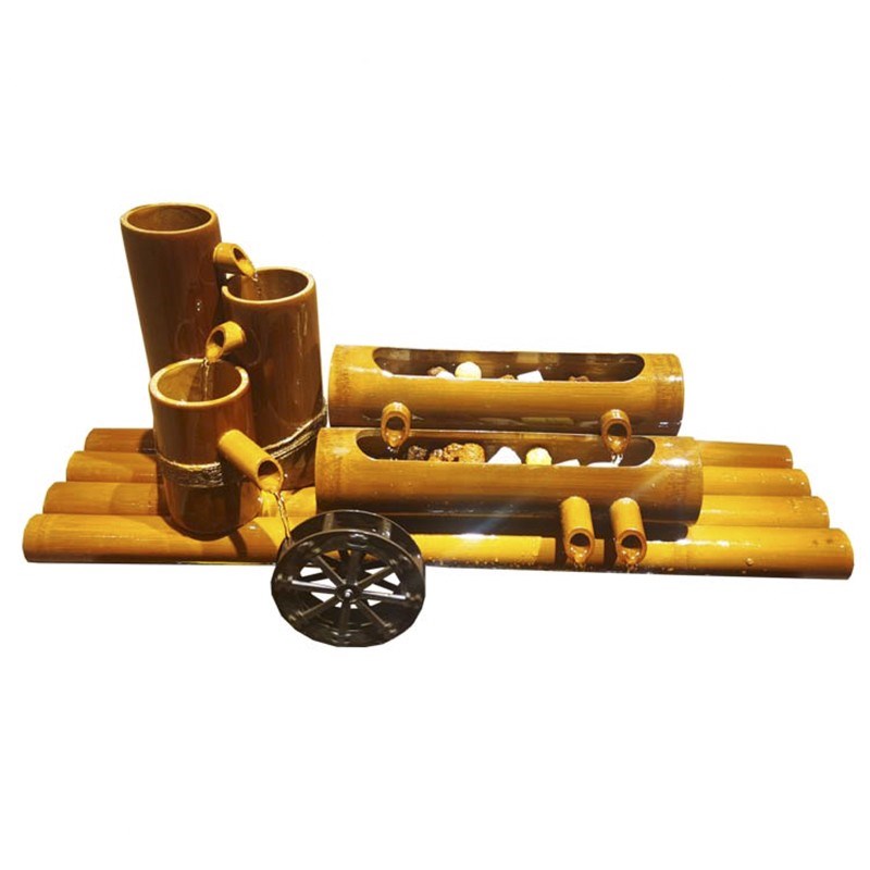 竹子流水器陶瓷鱼缸鱼盆过滤器风水轮F车招财摆件石槽喷泉加湿增