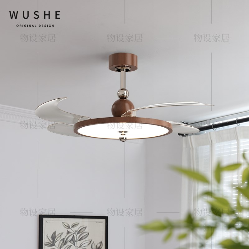 中古风隐形风扇灯法式复古v餐厅灯美式新款卧室吸顶灯吊扇一体灯