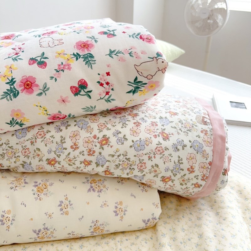 小清新全棉A类双人夏凉被空调被可机洗宿O舍夏被双层纱薄被子