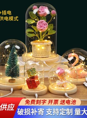 USB发光串灯玻璃罩透明展示盒人偶H积木手模摆件手办带灯防尘罩