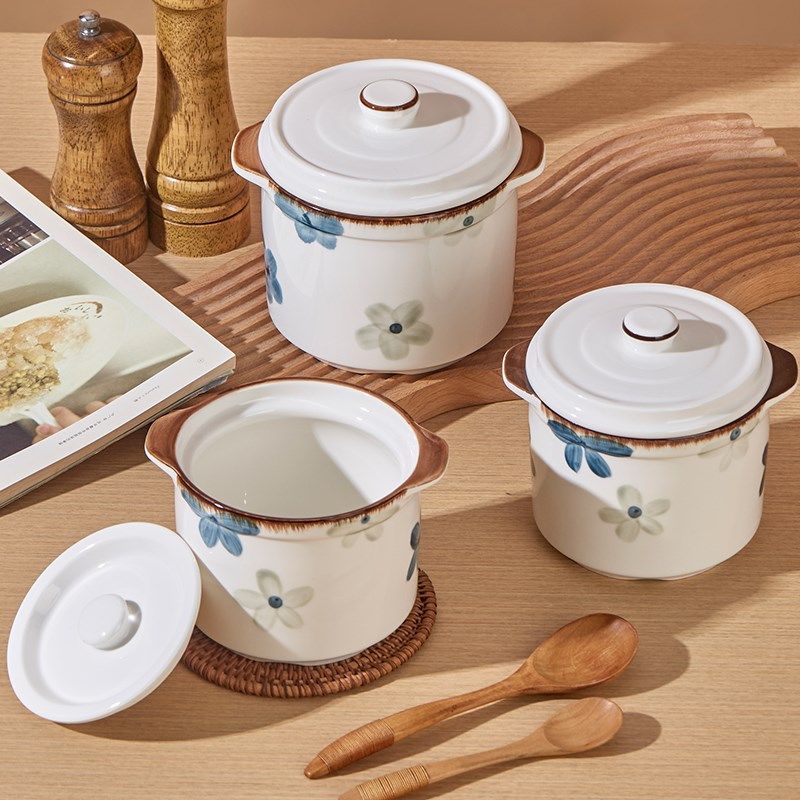 家用陶瓷双耳带盖双盖隔水炖盅蒸蛋碗炖燕窝个人专用汤盅煲汤瓦罐