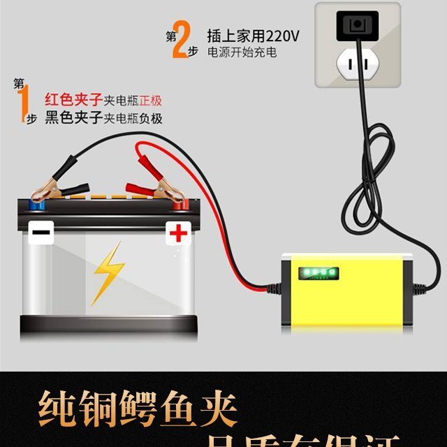 智能12V踏板电瓶充电器12/20A伏蓄电池修复充电机干水通用