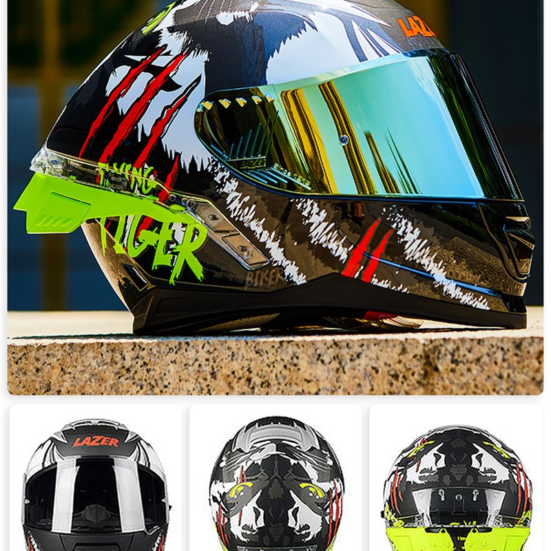 LAZE头盔全盔男女双镜片重机车个性酷头盔蓝牙跑盔大尾翼