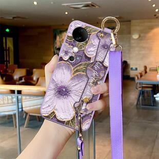 适用于vivoS19手机壳带挂绳油画白茶花S19pro新款腕带支架s20女款高端s20pro可背斜挎绳s16全包防摔硅胶s12