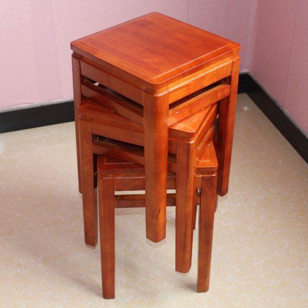 全实木双档加固大方凳家用餐凳时尚梳妆凳子创意圆凳海棠色小凳子