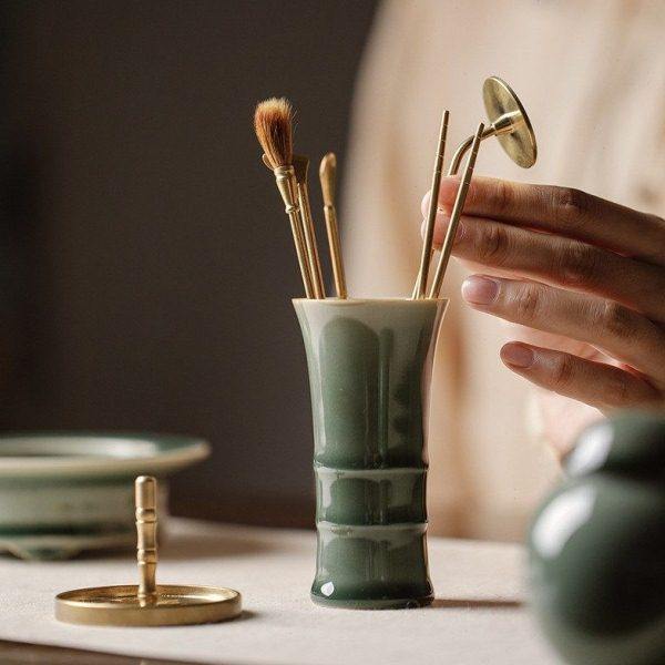 越窑龙泉青瓷手工陶瓷香道炉收纳瓶三事香箸瓶花器仿木根形香箸,家居饰品,香薰DIY材料/工具,淘宝优惠券,粉丝福利购,淘宝优惠卷