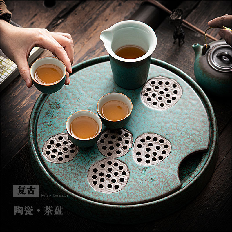 陶瓷茶盘大号家用简约储水式茶托盘圆形茶台茶海办公室干泡盘