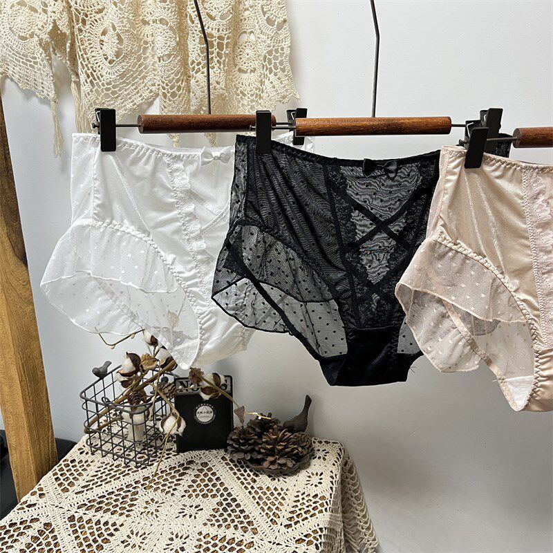 三条包邮法式宫廷高腰蕾丝网纱性感大码三角内裤女裤头140-220斤