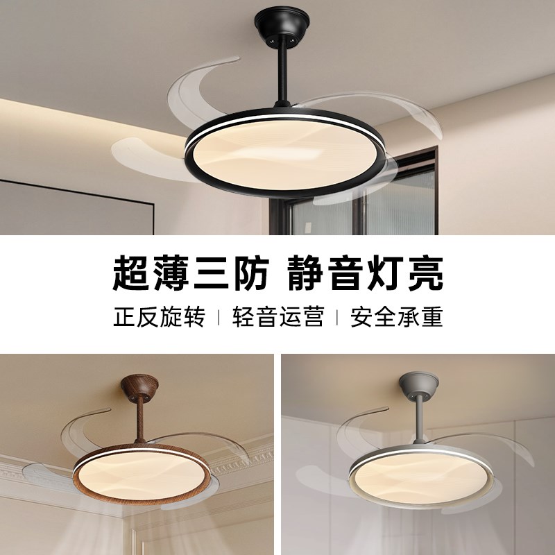 意式极简风扇灯新款超薄现代简约D卧室餐厅隐形全光谱一体吊扇灯