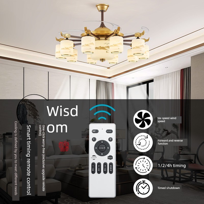 新中式吊灯客厅风扇灯吸顶餐厅吊z扇灯隐形一体中山灯具2024年新