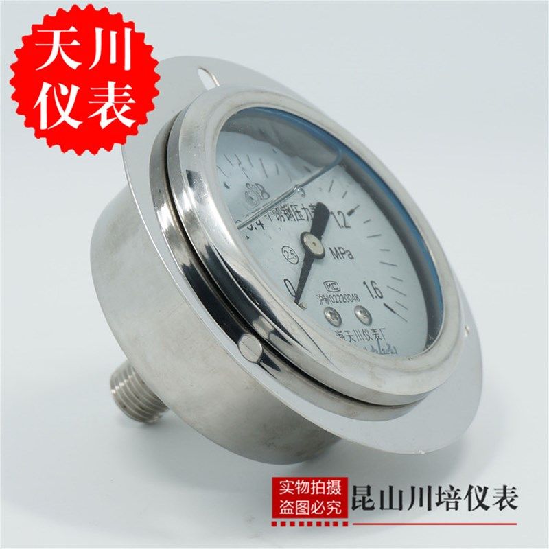 天川YN-60ZTBF全不锈钢耐震轴向带边压力表0-0.1,0Q.16,0.25MPA