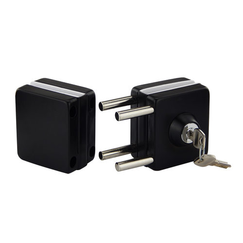 黑色玻璃门锁无框门中央锁单门双门地锁办公室P无框门免打孔插销