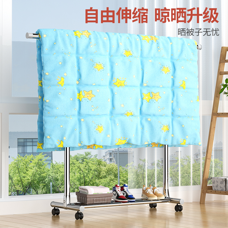 不锈钢晾衣架落地折叠室内家用阳C台卧室晾衣杆伸缩式晒被子衣神