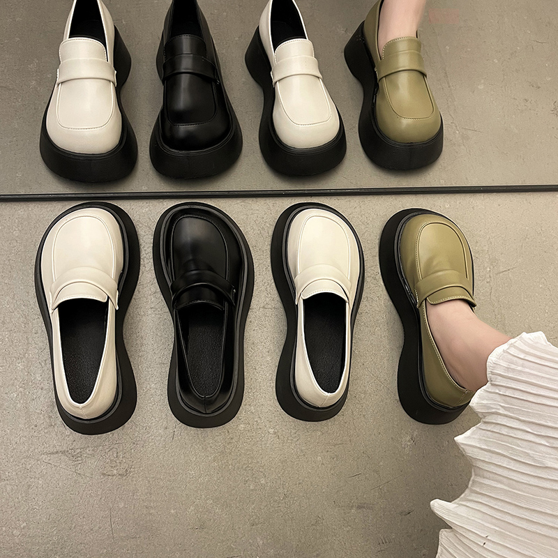 英伦风单鞋女2021年秋新款网红B时尚百搭防滑松糕鞋厚底复古乐福