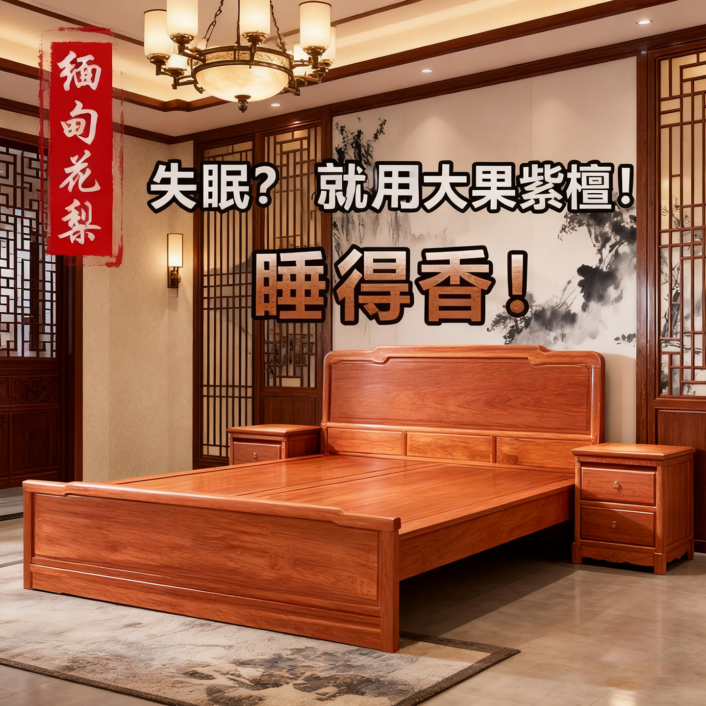 缅甸花梨大果紫檀红木床清香助眠