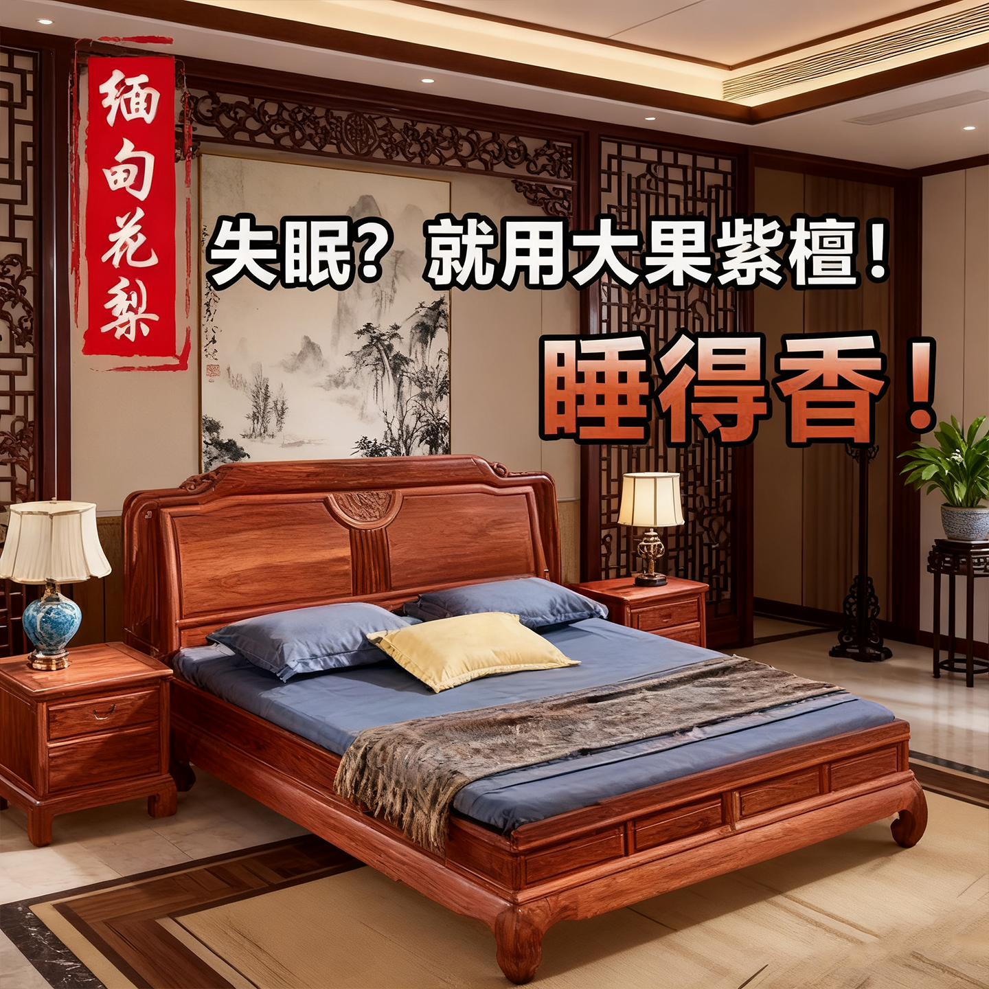 缅甸花梨红木家具木床中式双人床全实木大床大果紫檀婚床卧室床榻