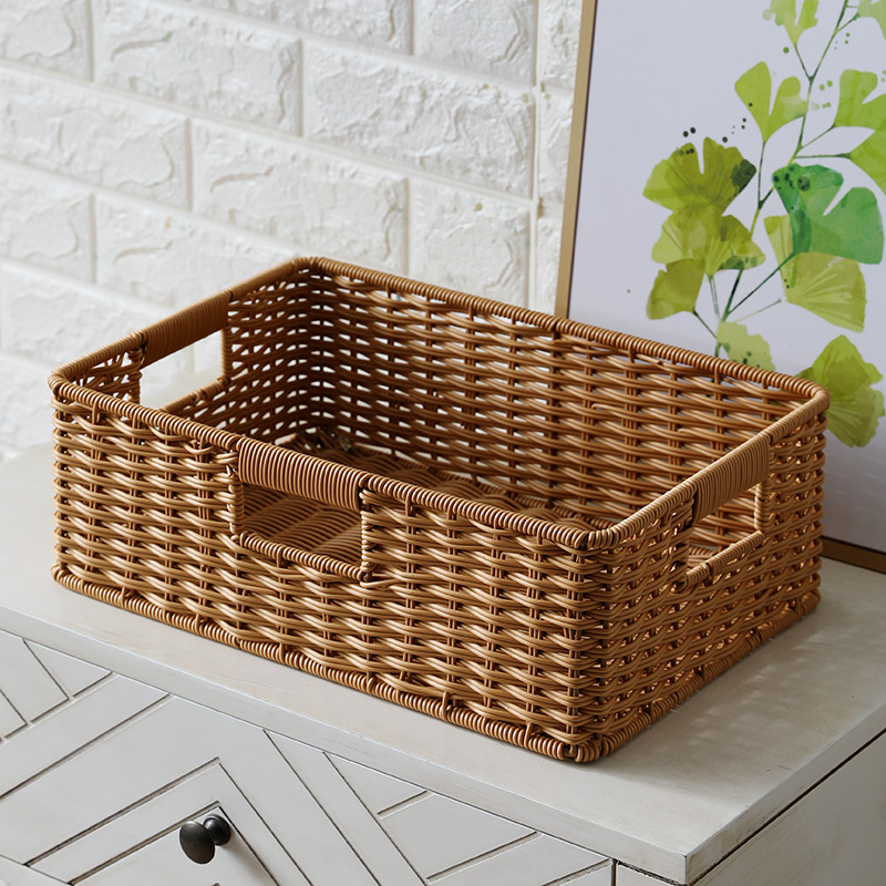 仿藤编织篮子收纳筐 桌面遥控器收纳橱柜置物篮 化妆品储物篮轻奢