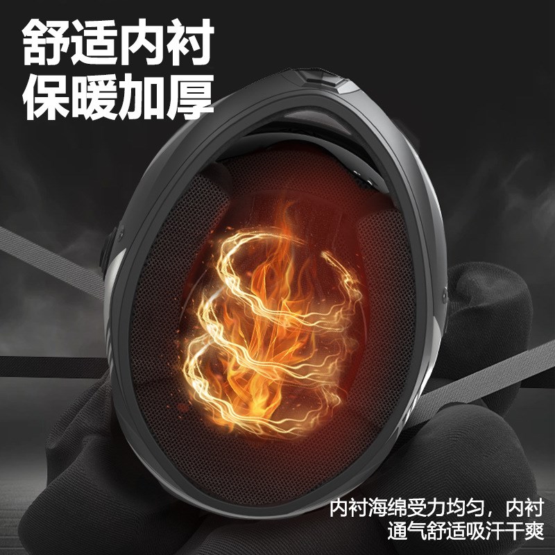 外贸电动车d头盔男士四季机车全盔摩托车女冬季保暖骑行双镜安全