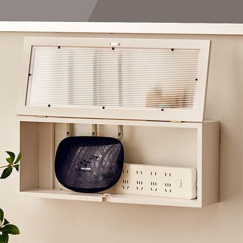 路由器收纳盒放置架wifi光猫插排插座遮挡箱实木壁挂防尘整理盒架