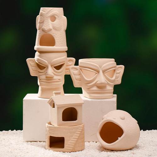 鱼缸造景繁殖罐水族箱装饰粗陶鱼虾异形躲避屋产卵罐繁殖陶罐摆件