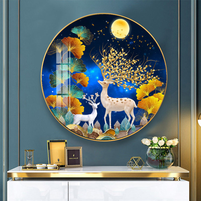 2025新款5D钻石画满钻圆形梅花鹿客厅水晶点贴钻砖石十字绣2025贴