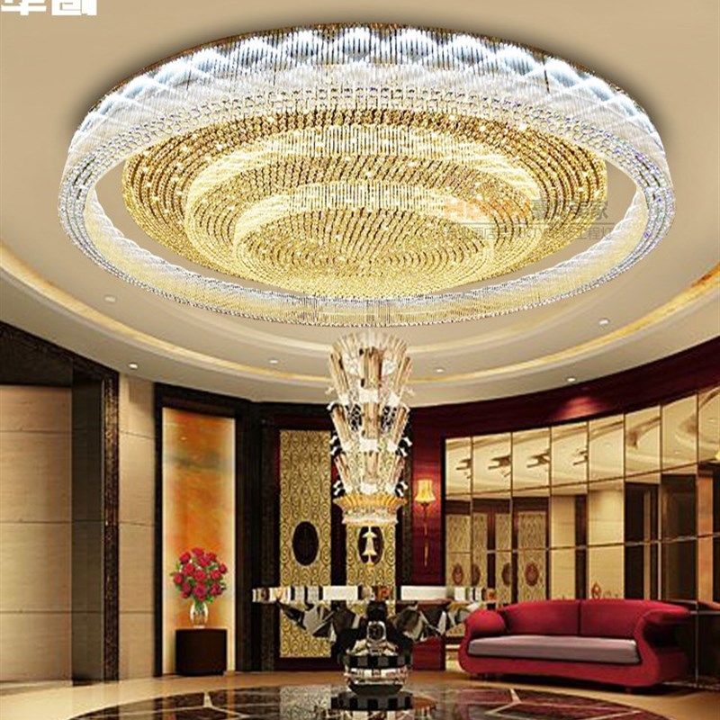 酒店圆形水晶吸顶吊灯宴会大厅大堂酒楼饭店宾馆包厢水晶工程大灯