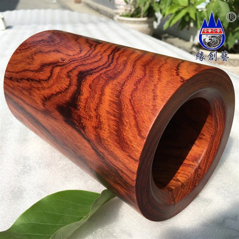 红木笔筒缅甸大红酸枝原木装饰精品收藏鬼脸纹桌面实木笔插盒摆件