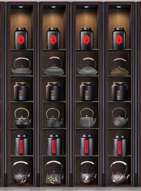 样板房软装新中式家居博古架酒柜摆件铸铁壶茶壶茶叶罐茶道摆设