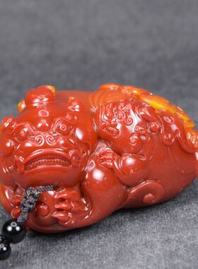 仿寿山石动物母子貔貅手把件玉石招财玩件原石文玩把件雕件011