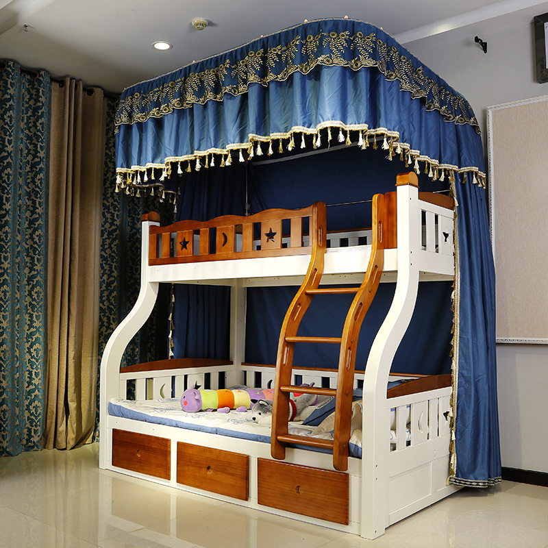 欧式U型导轨子母床遮光布高低床上下床床帘床幔蚊帐加厚双层挡风