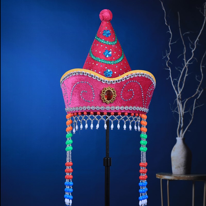 蒙古帽头饰成人女帽少数民族舞蹈演出尖顶帽子内蒙古走秀华贵服饰