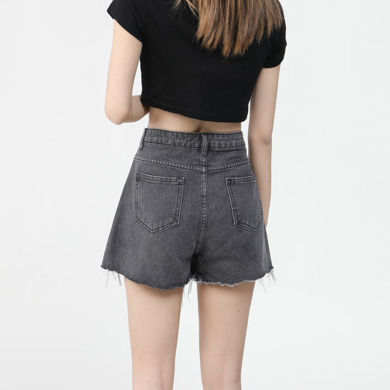 灰色流苏毛边牛仔短裤女夏季薄款小个子高腰显瘦a字宽松乞丐热裤