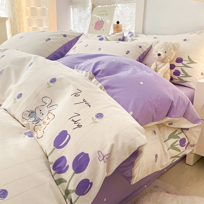 2023新款纯棉四件式全棉100床单被套学生宿舍单人三件式床上用品4