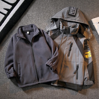 儿童装男童春装冲锋衣三合一可拆卸2023新款春秋冬款中大童外套潮