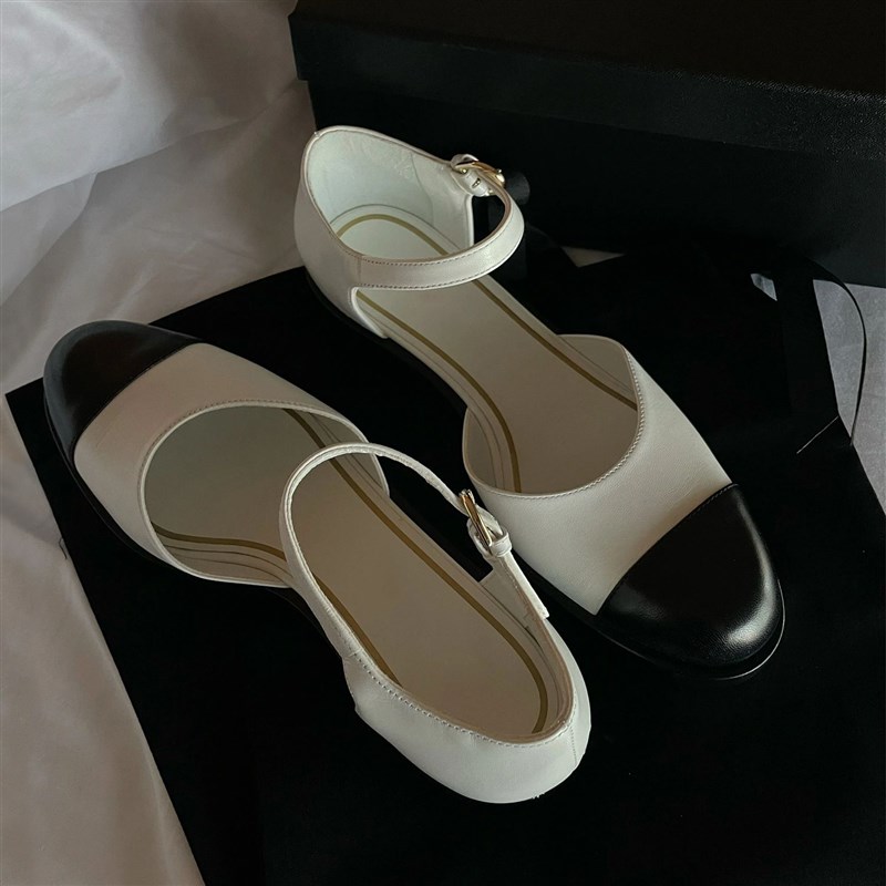 牛皮版~小香风真皮一字扣带中空单鞋女平底玛丽珍鞋英伦风小皮鞋