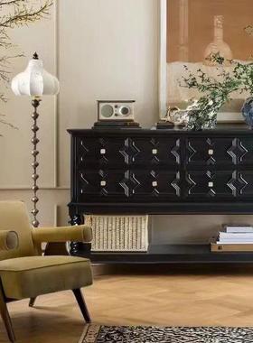法式黑色实木玄关柜覆古客厅过道中古风斗柜隔断柜屏风靠墙置物台
