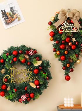 耶诞节装饰品花环彷真藤条耶诞树酒店商场场景布置门挂墙挂金红色