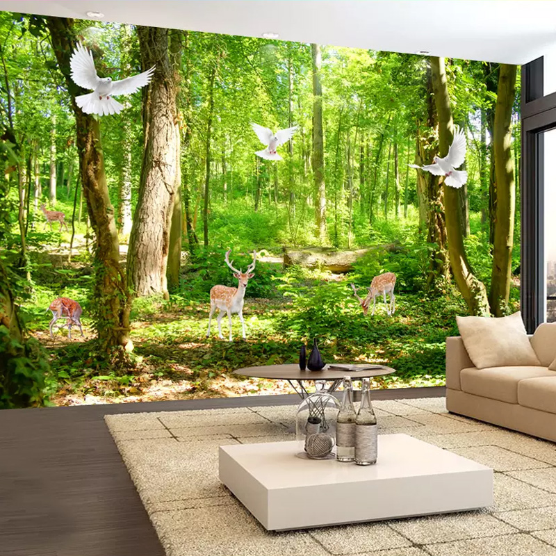 墙纸自粘墙画贴纸客厅装饰背景贴画荷花卧室温馨风景画3d立体墙贴