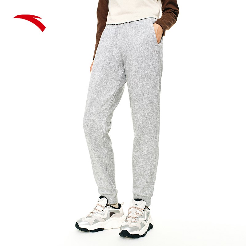 安踏运动长裤女士冬季黑色运动裤有氧跑步束脚直筒裤户外加绒裤