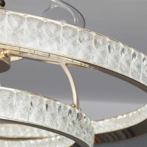 新款水晶隐形风扇吊灯三色变光全铜电机智能语音吊扇灯