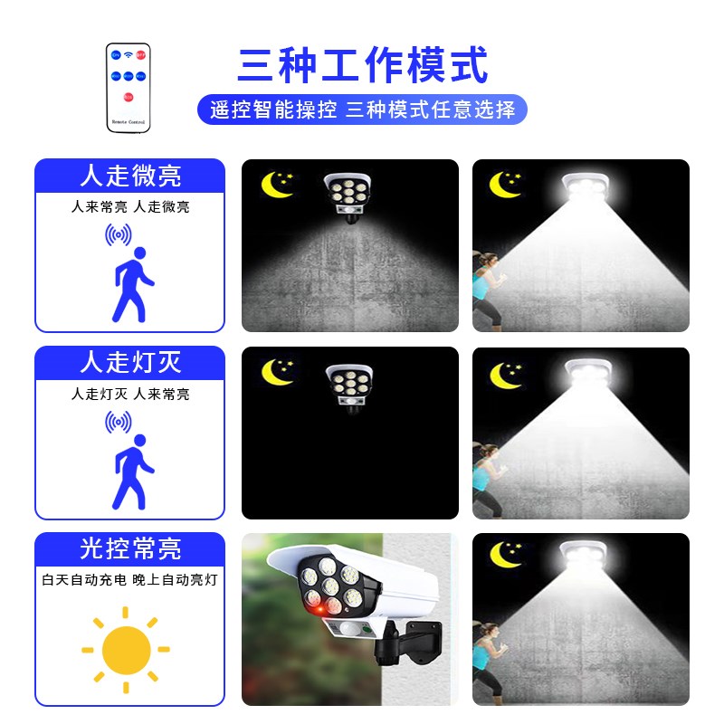 太阳能仿真监控摄像头人体感应壁灯室外防水家用照明防贼防盗路灯