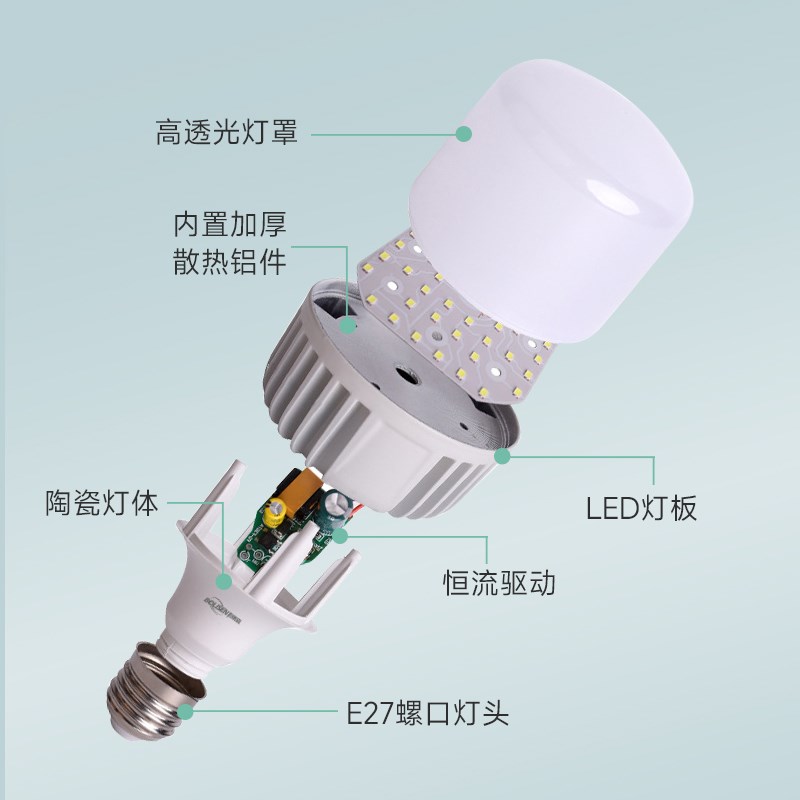 LED摄影直播补光全光谱无频闪高显3500K5000K5500KE2V7E40螺口灯