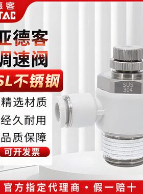 亚德客304不锈钢气管快速快插接头气缸节流阀PSL4/6/8-M5/01/02-S