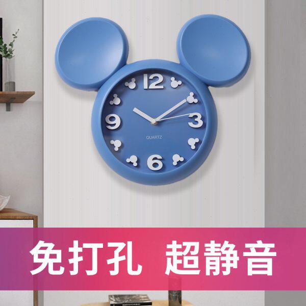 儿童房间静音小挂钟卡通挂墙钟表卧室免打孔创意装饰时钟家用挂表
